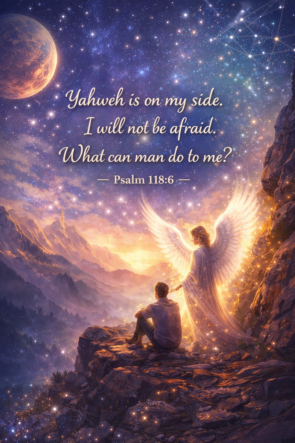 Bible verse about fear — Yahweh is on my side. I will not be afraid. What can man do to me? Psalm 118:6