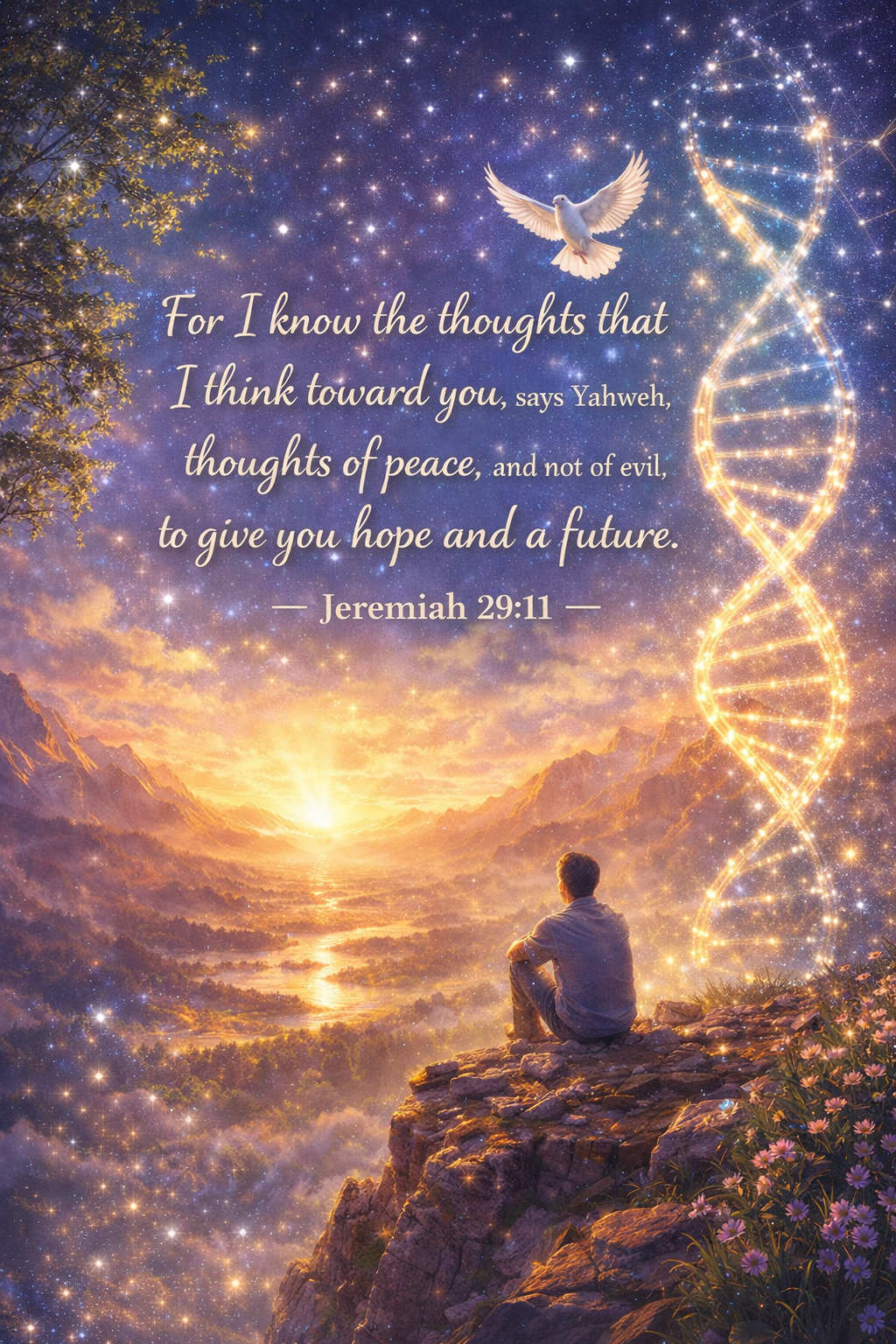 Bible verse about hope — For I know the thoughts that I think toward you, says Yahweh, thoughts of peace, to give you hope and a future. Jeremiah 29:11